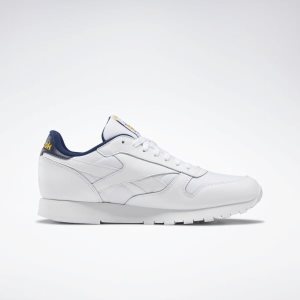 Reebok Classic Leather Turnschuhe Herren - Weiß/Navy/Gelb - DE 048-OAU